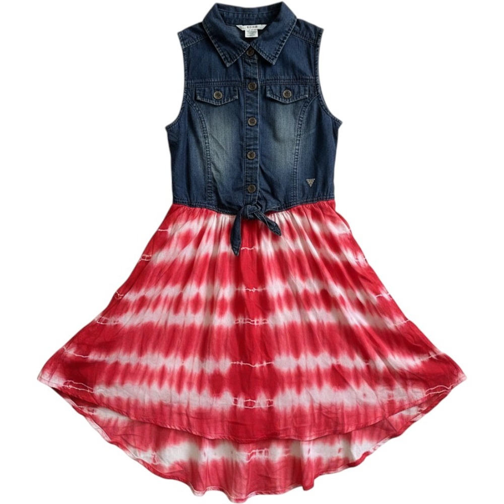 Guess Kids Girls Denim Tie Dye High Low Dress Pink Blue Size 10